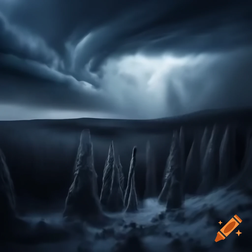 Dark woods during winter storm