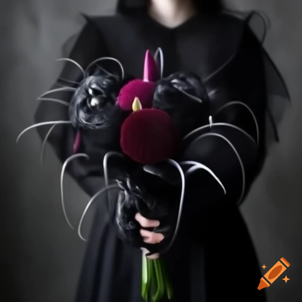 Gothic bouquet with Spider Lily, Black Dahlia, and Black Bearded Iris
