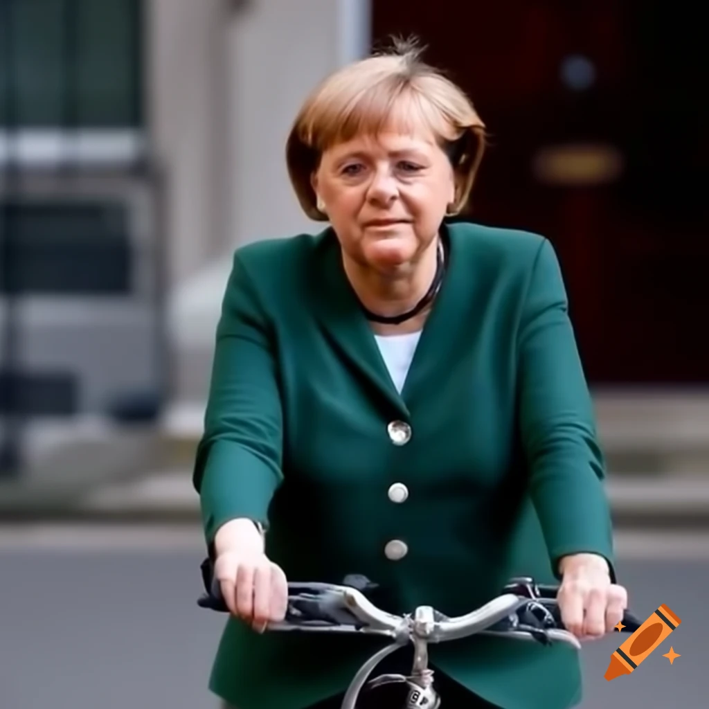Angela Merkel riding a bike