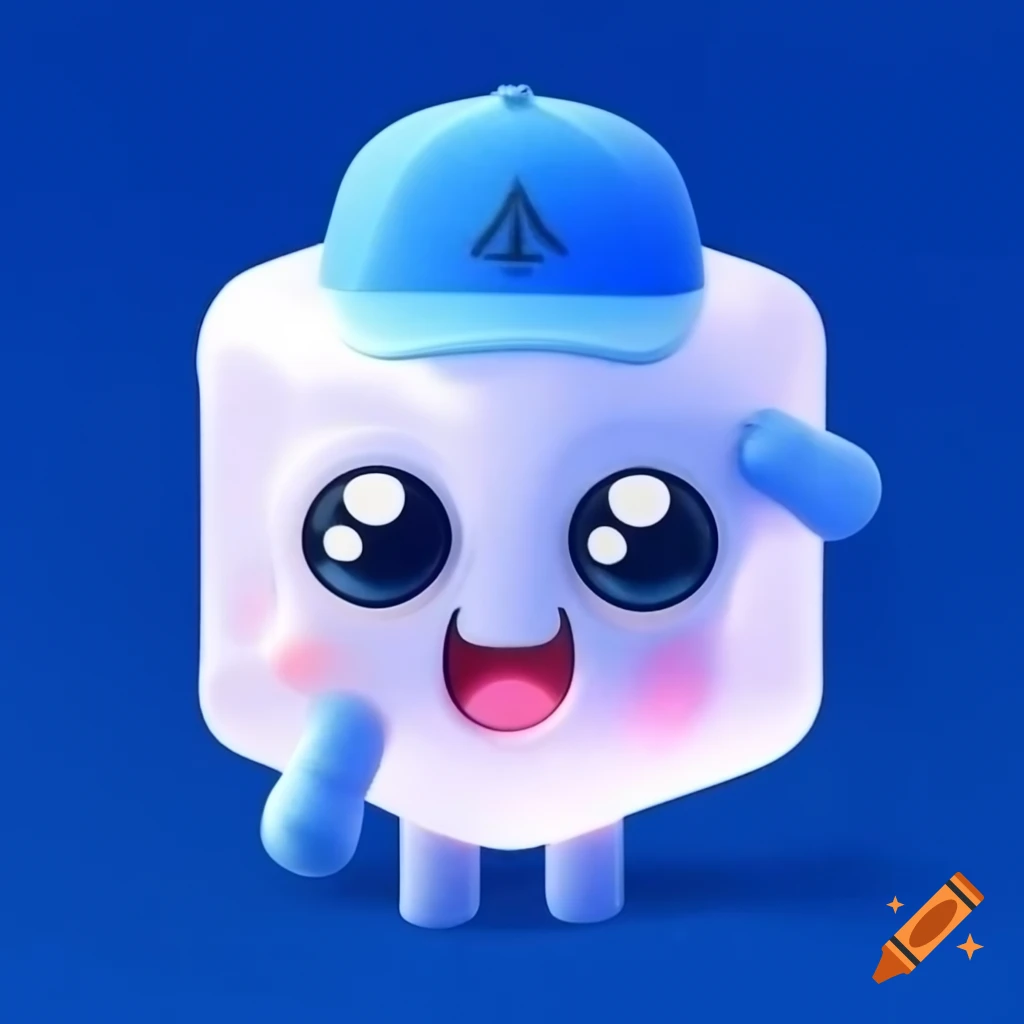 Cartoon logo of a smiling ice cube wearing a blue cap