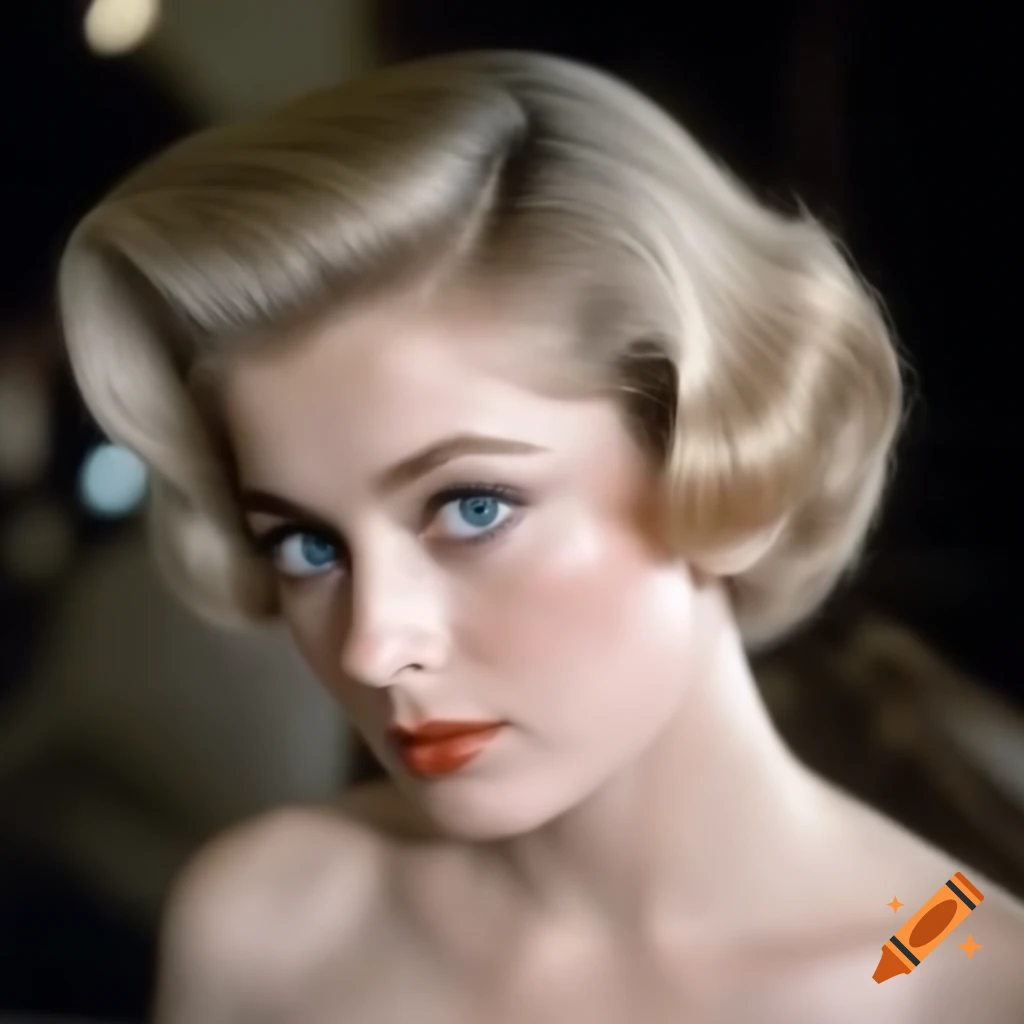 Hyper-realistic vintage photograph of beautiful European actress from 1963