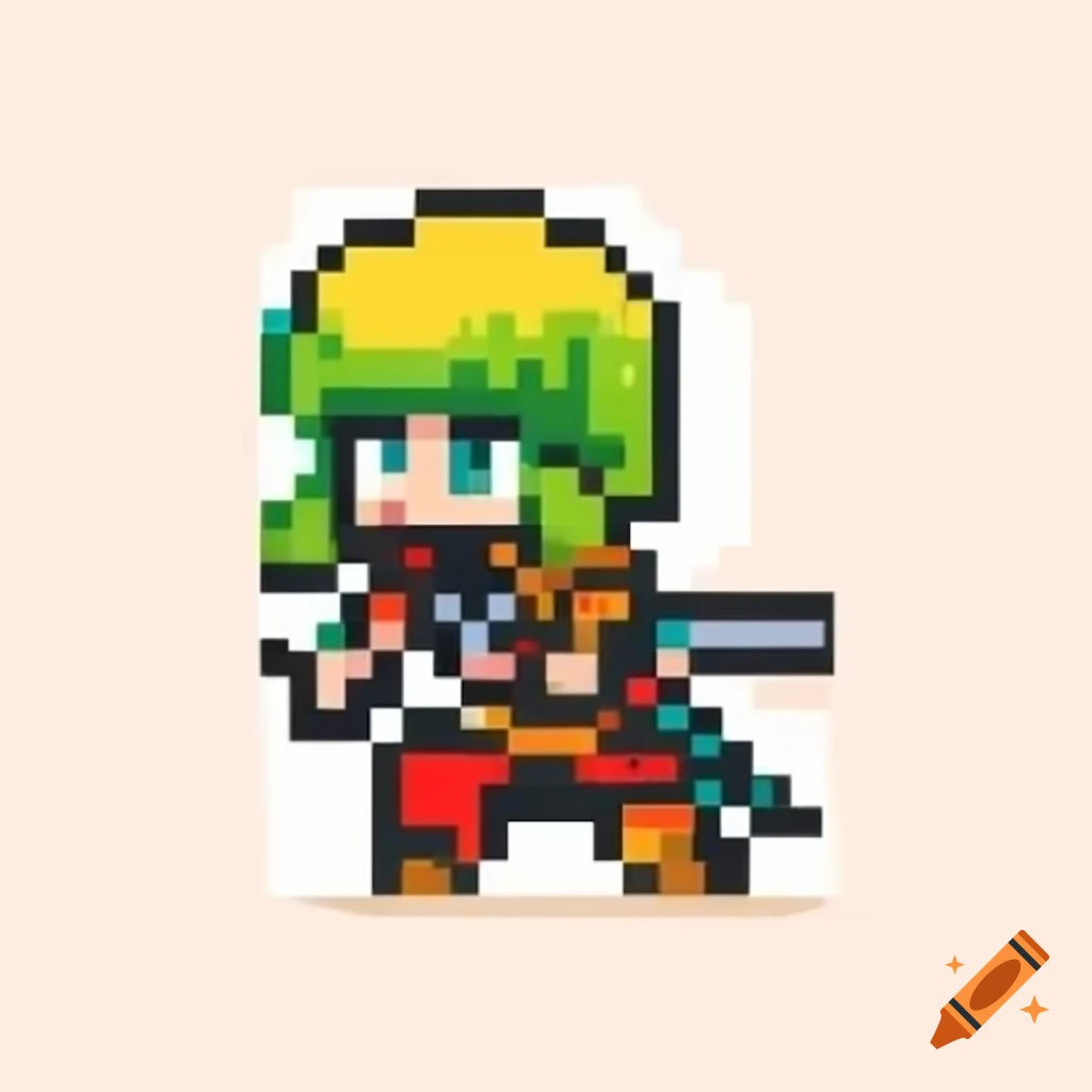 Pixel art ronin character in side view, 32x32 pixels