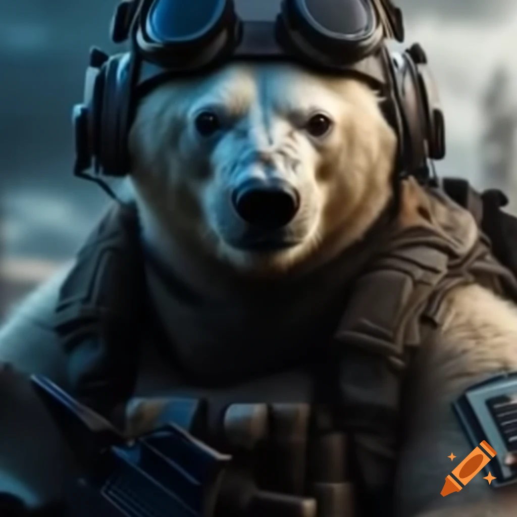 Polar bear in tactical espionage gear