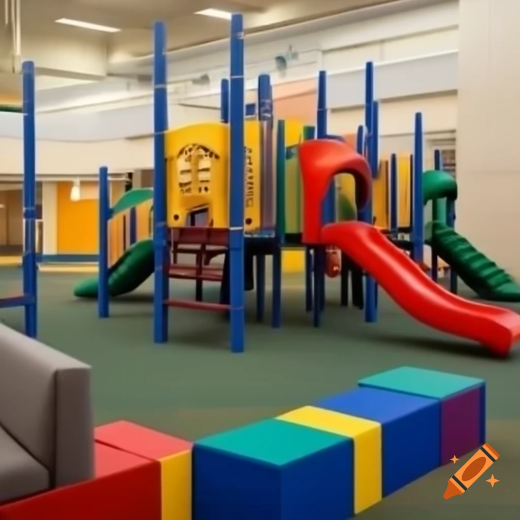 Colorful playground setup for adults featuring a couch centerpiece on