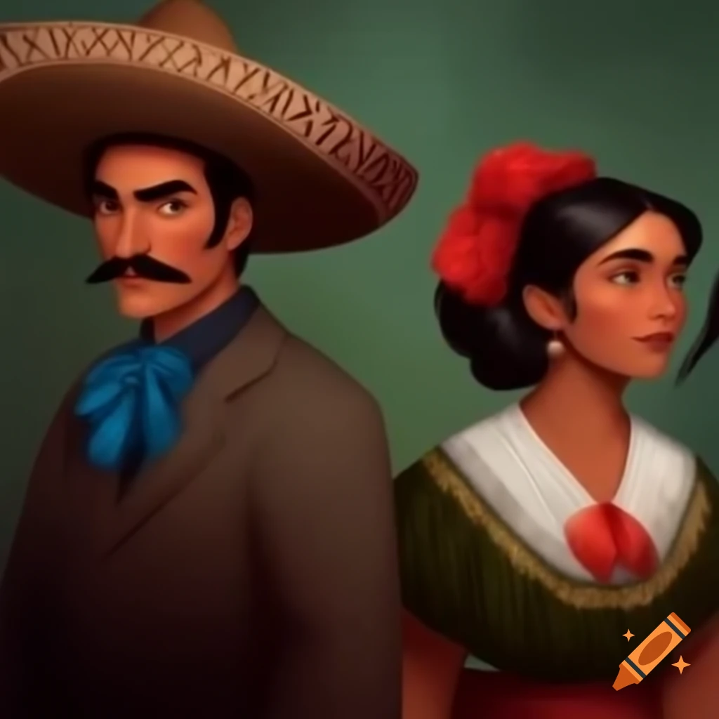 Traditional Mexican couple, man looking thoughtful and woman displaying decisive attitude