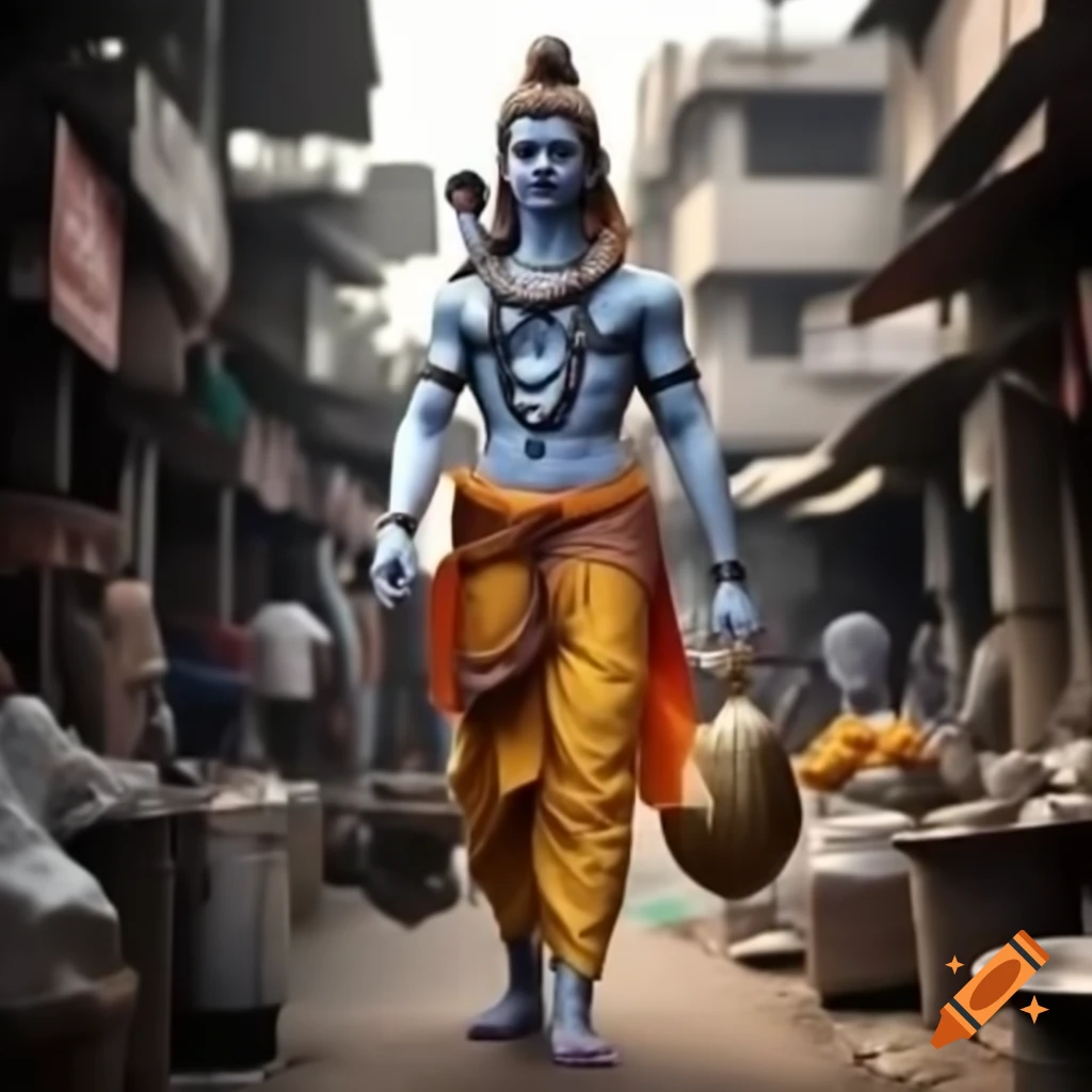 Shivagod walking through vibrant Indian market