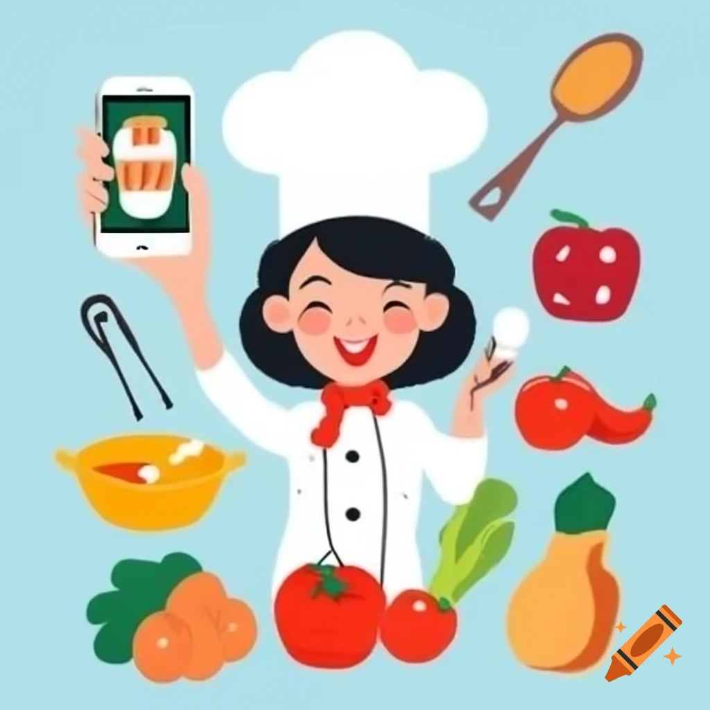 Happy Chef Preparing Fresh Ingredients With Smartphone Nearby On Craiyon