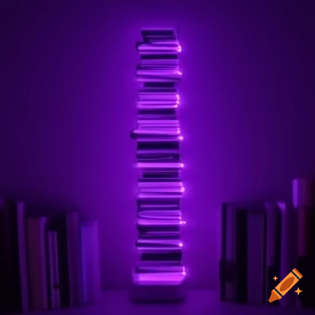 Purple led art featuring standing books