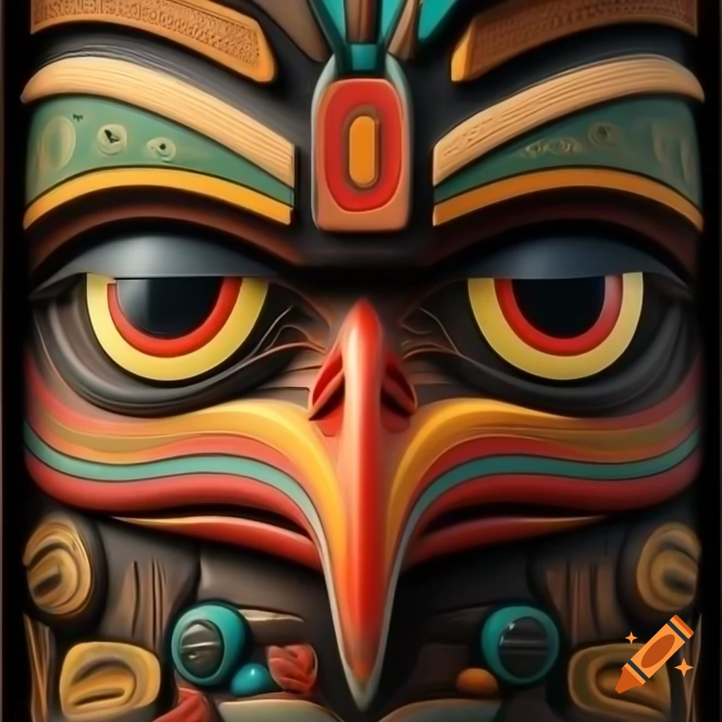 Totem art depicting cultural symbols and designs
