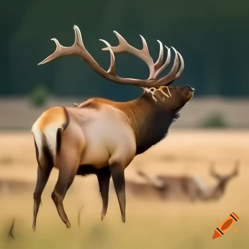 Bull elk with cow elk in natural habitat