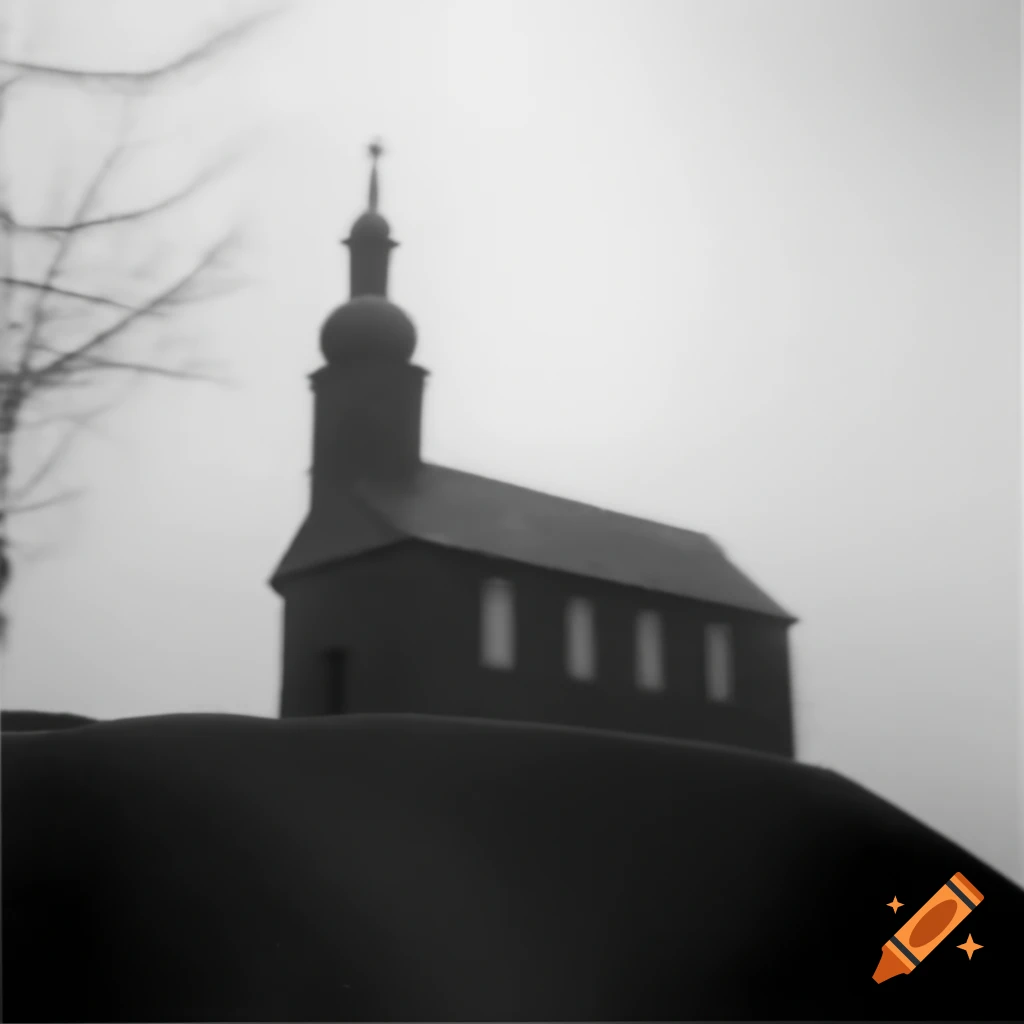 Dark vintage photo of a German church on a hill