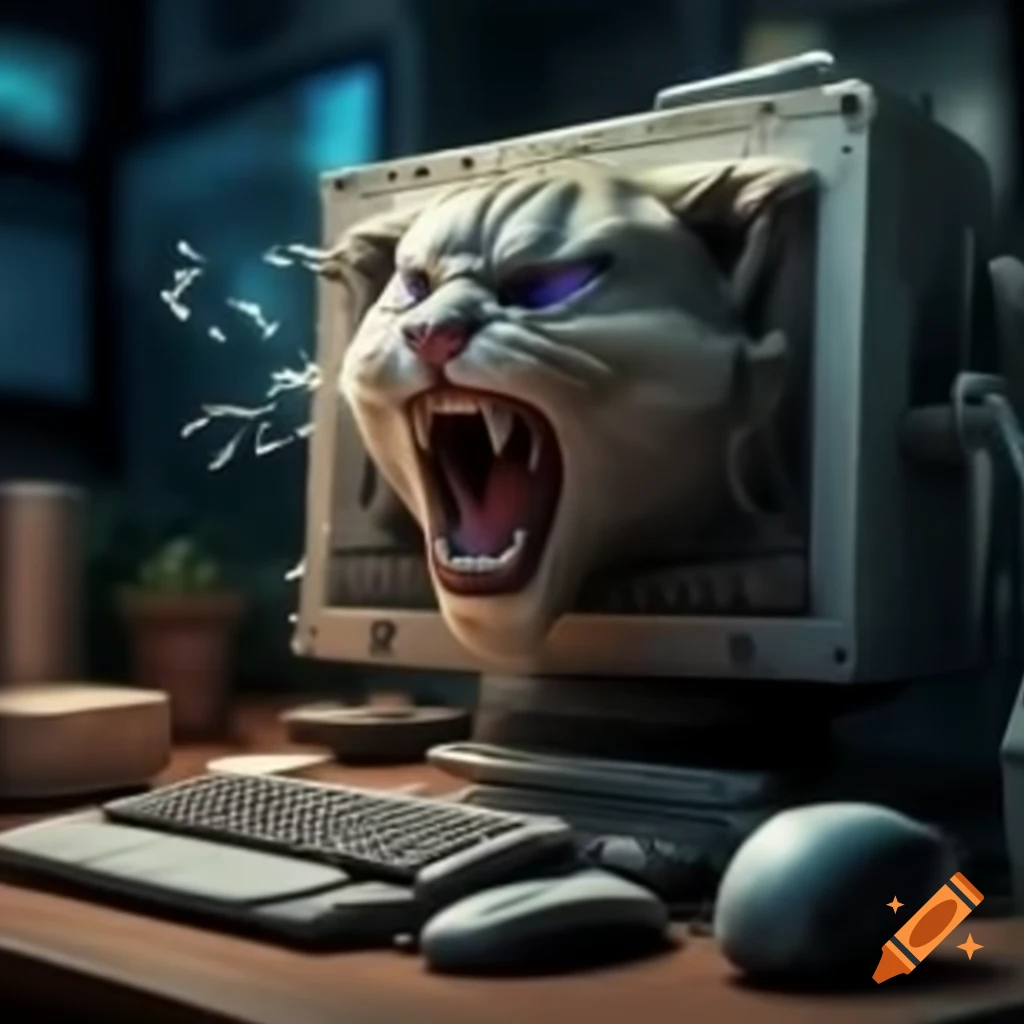 Computer on desk with sound effects implied
