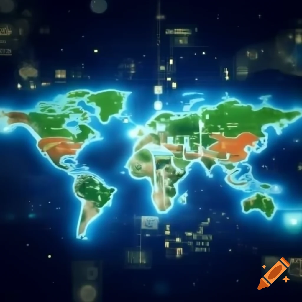 Vibrant world map illustrating globalization with interconnected continents and arrows