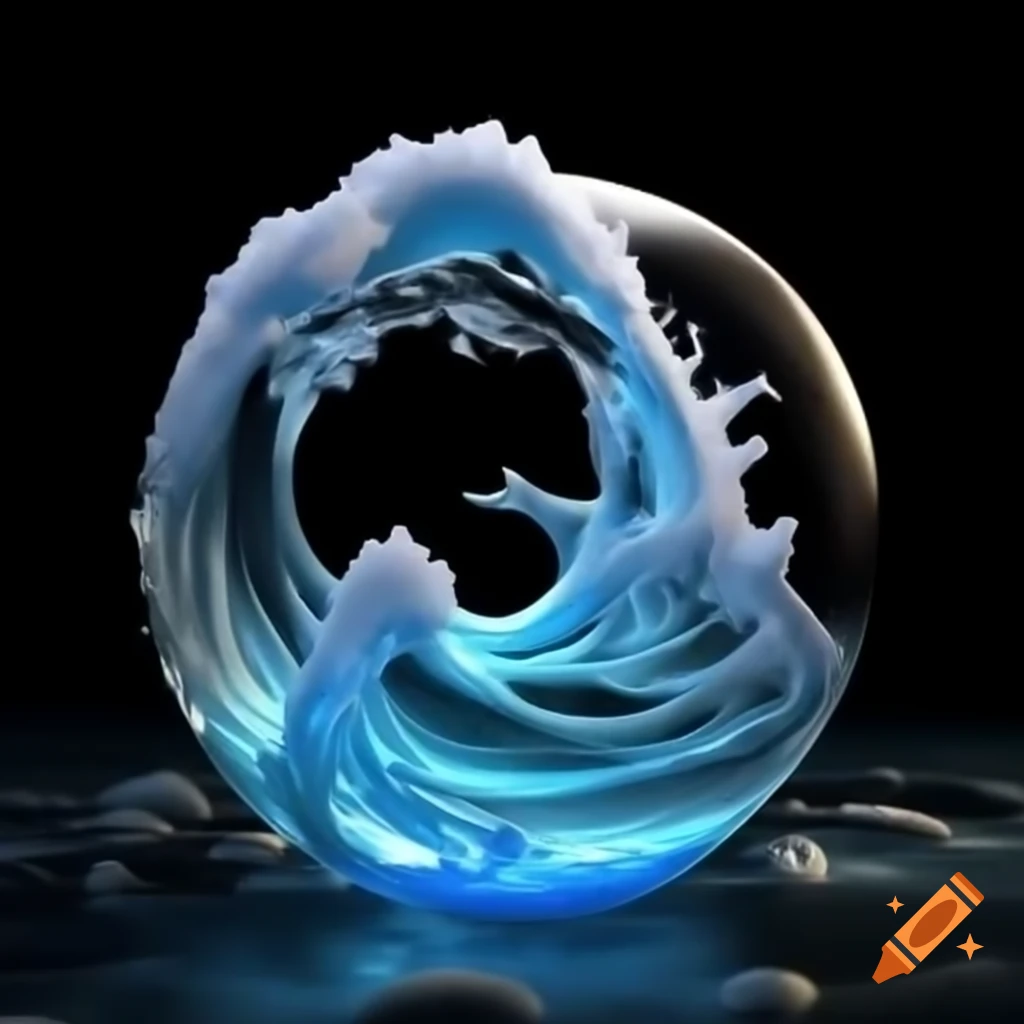 Miniature universe of swirling blue wave inside glass orb