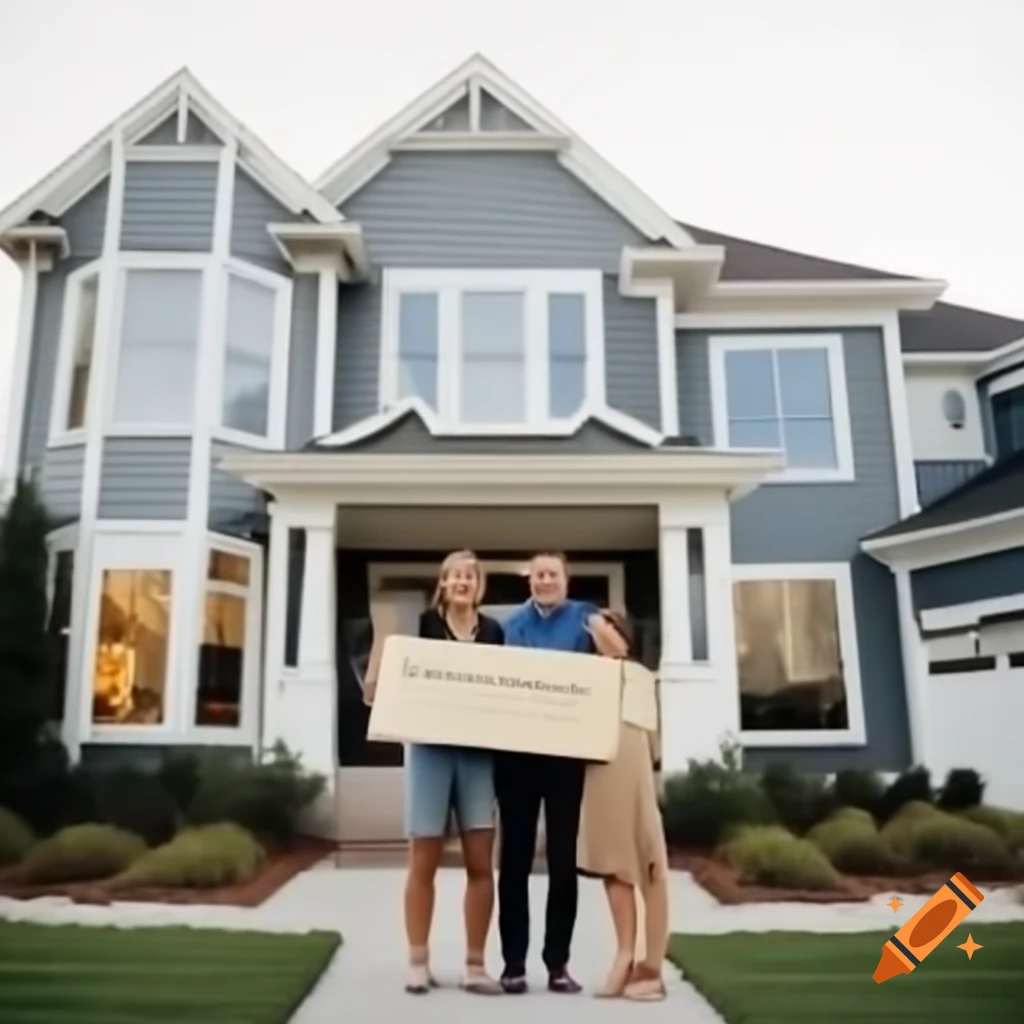 Couple with sign in front of home saying 'we said yes to new siding'