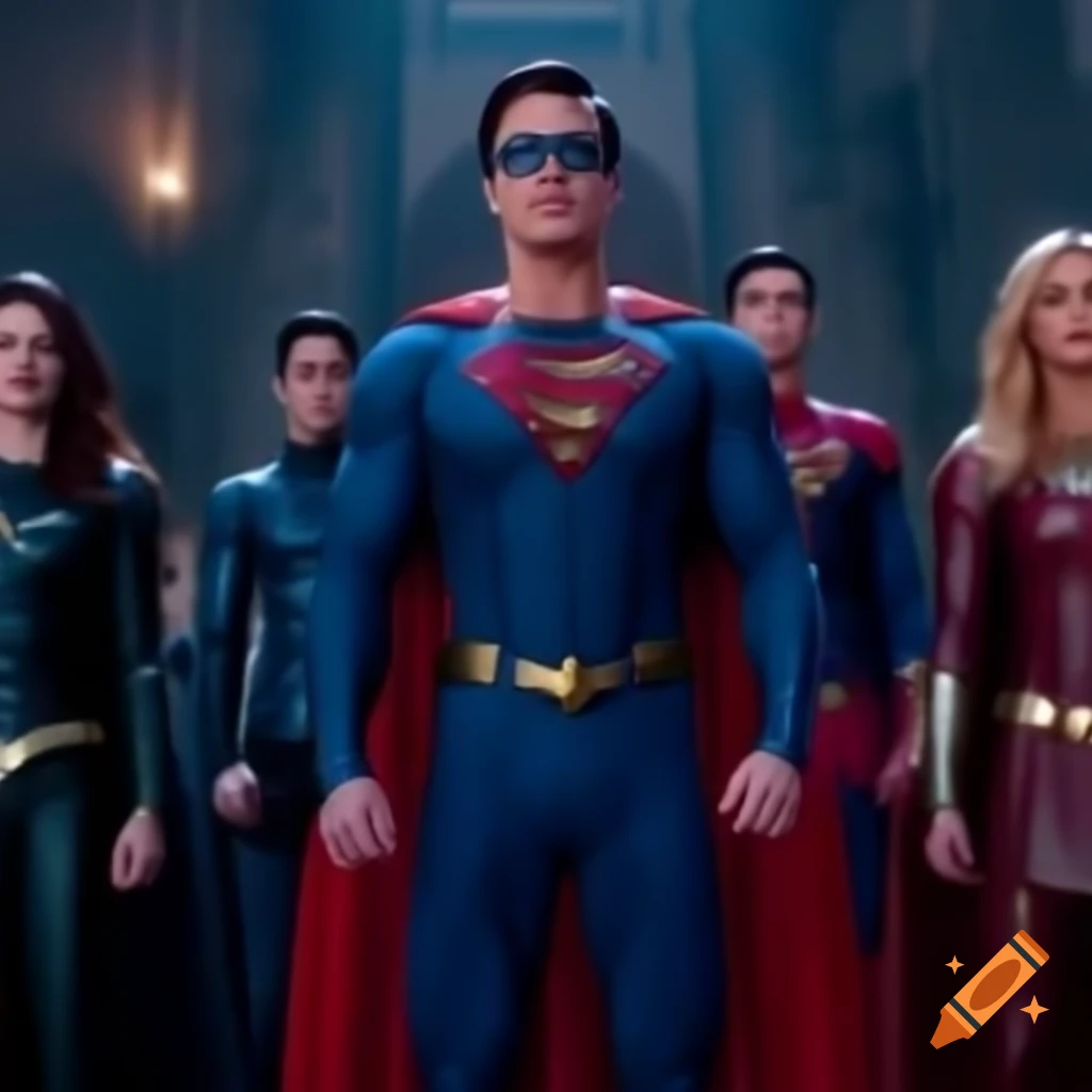 Superheroes gathered in a castle setting