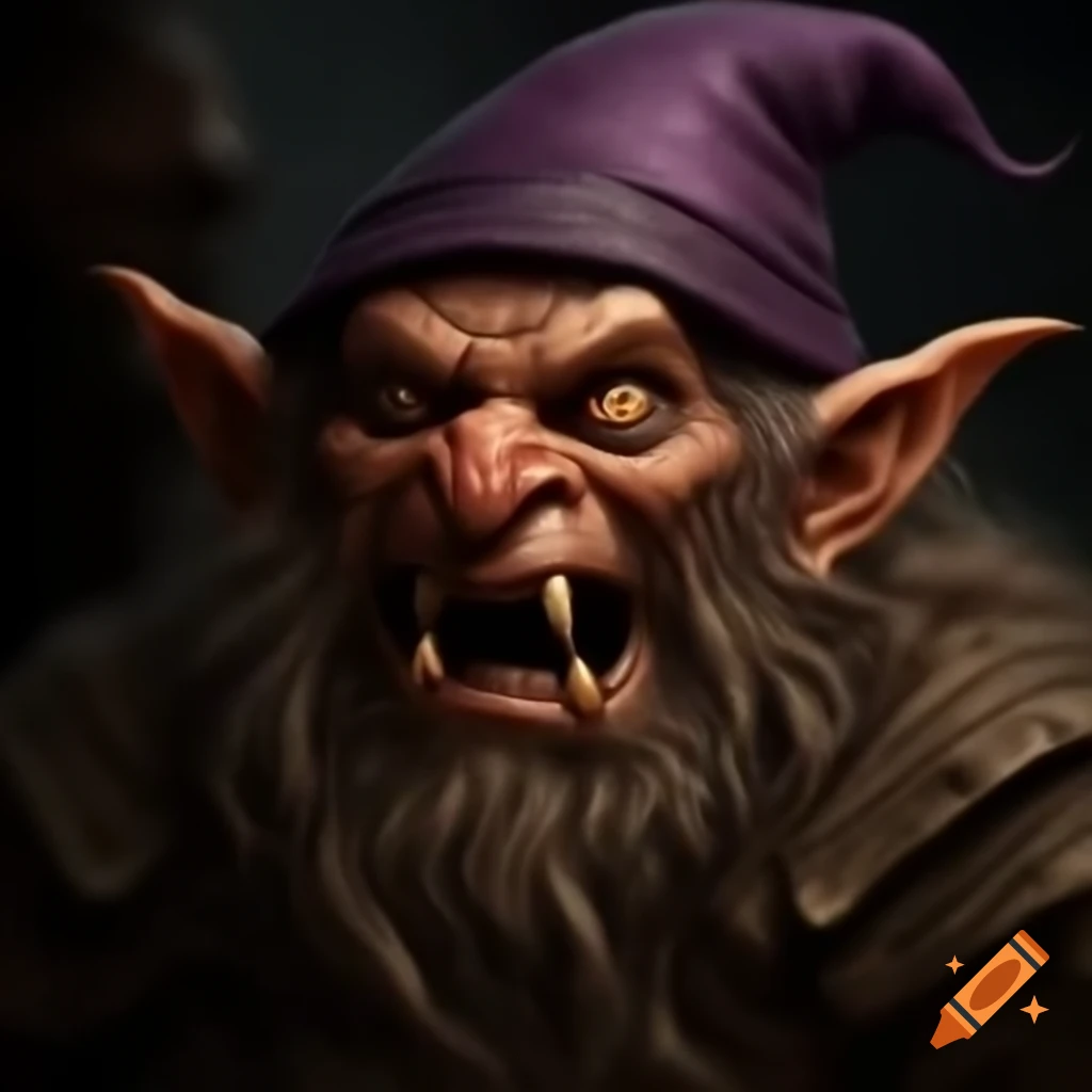 Dark vintage depiction of a devil dwarf wearing a puritan hat