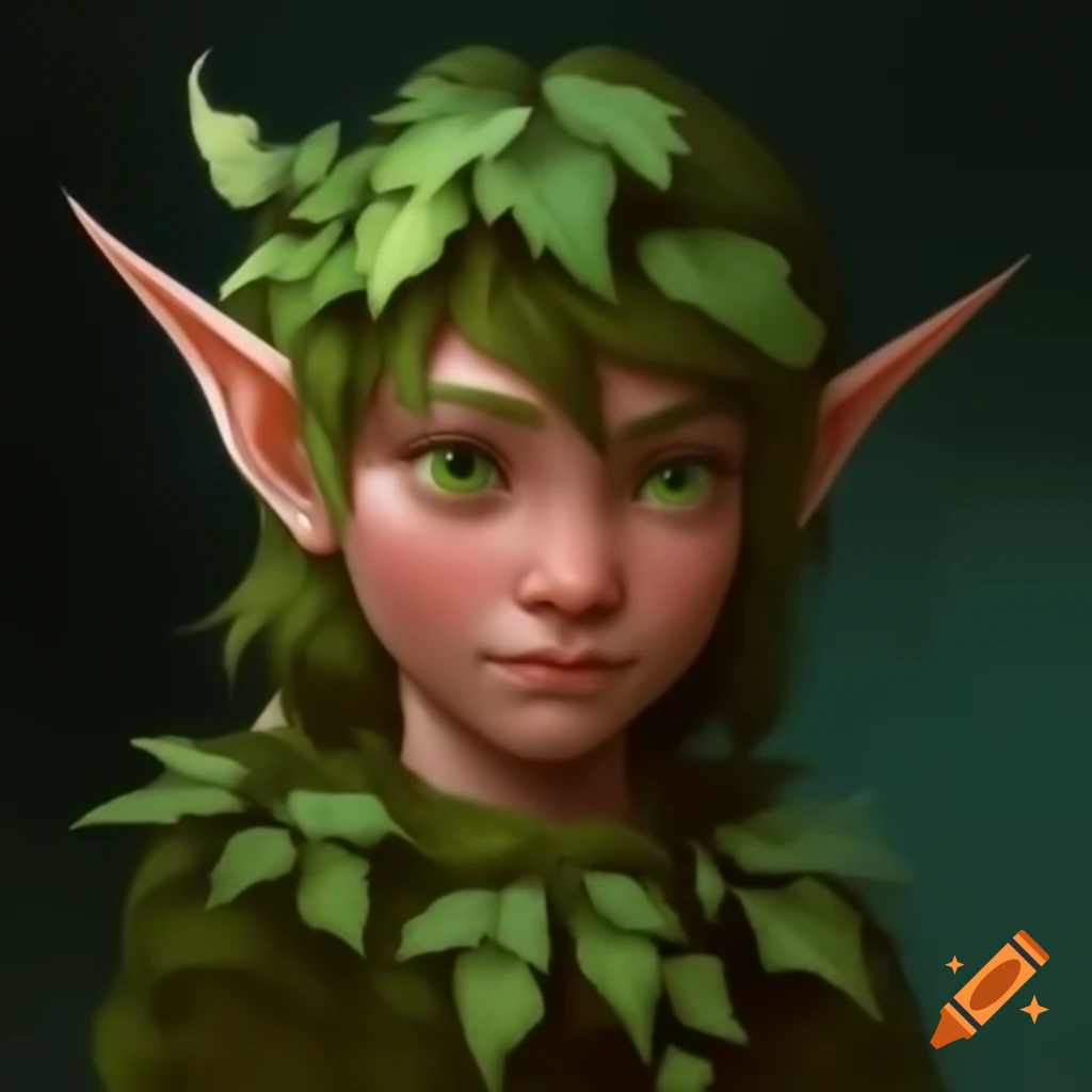 Young elf with leaf inspired hair on craiyon