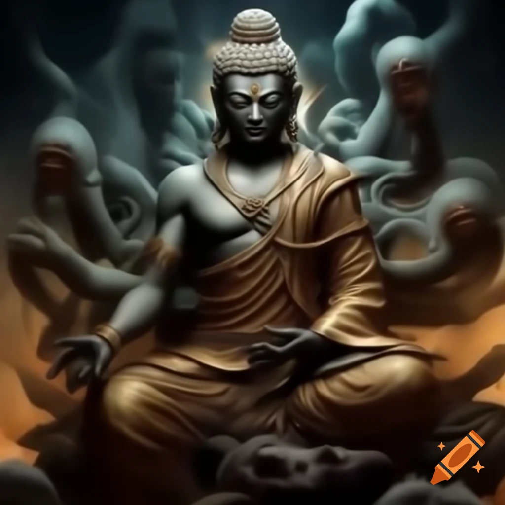 Mythical warrior in traditional attire with aura of power and mystery