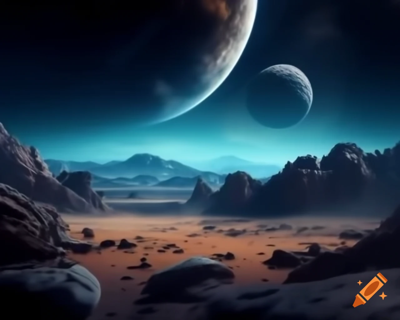 Alien desert landscape on a distant moon planet