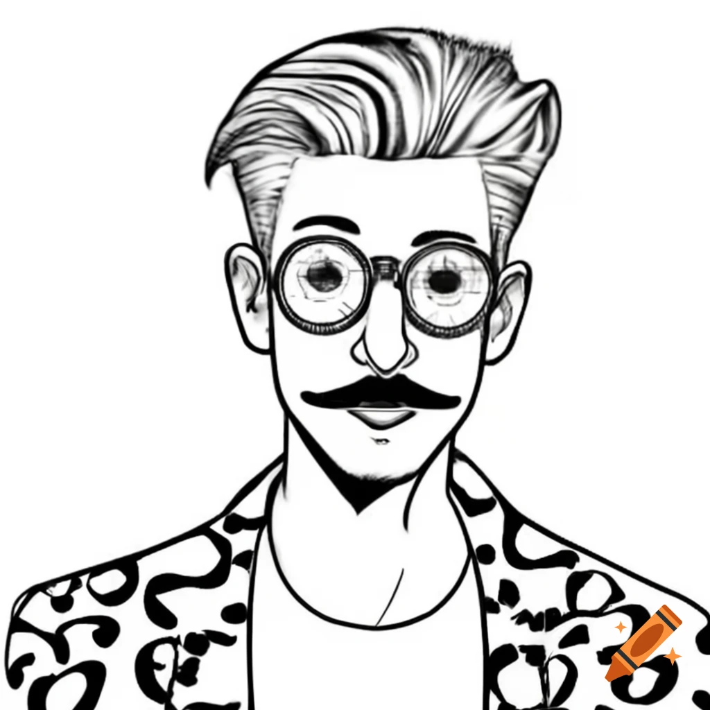Confident man in edgy fashion with silver hair and round glasses