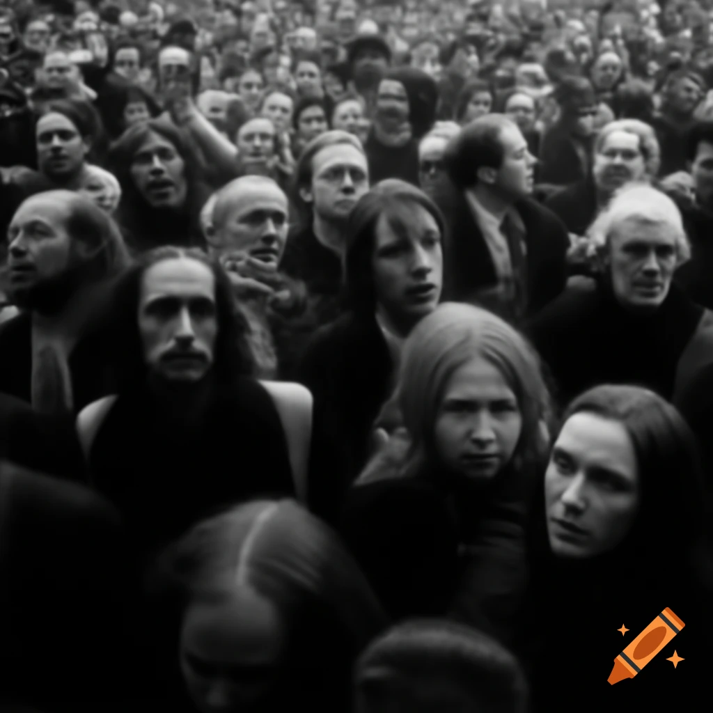 Person appearing lost among a large crowd