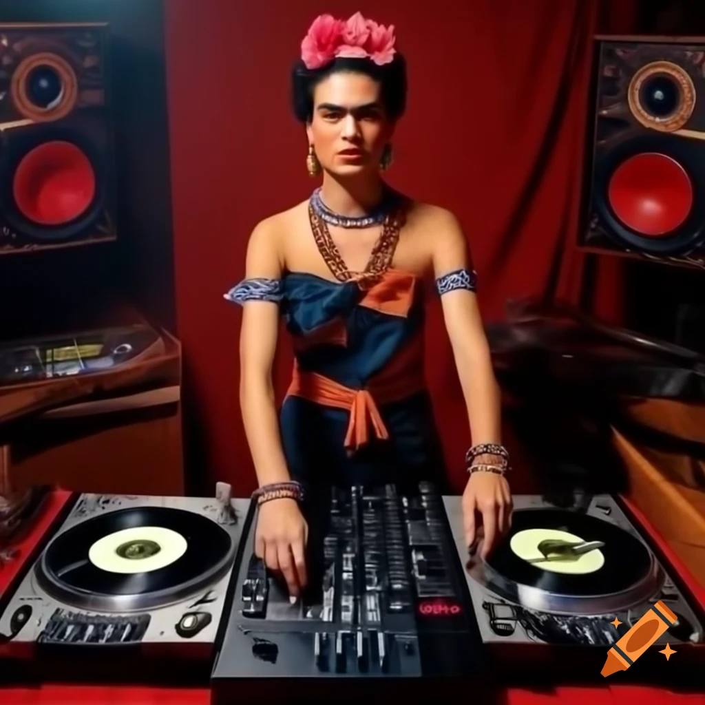Frida Kahlo as DJ mixing music
