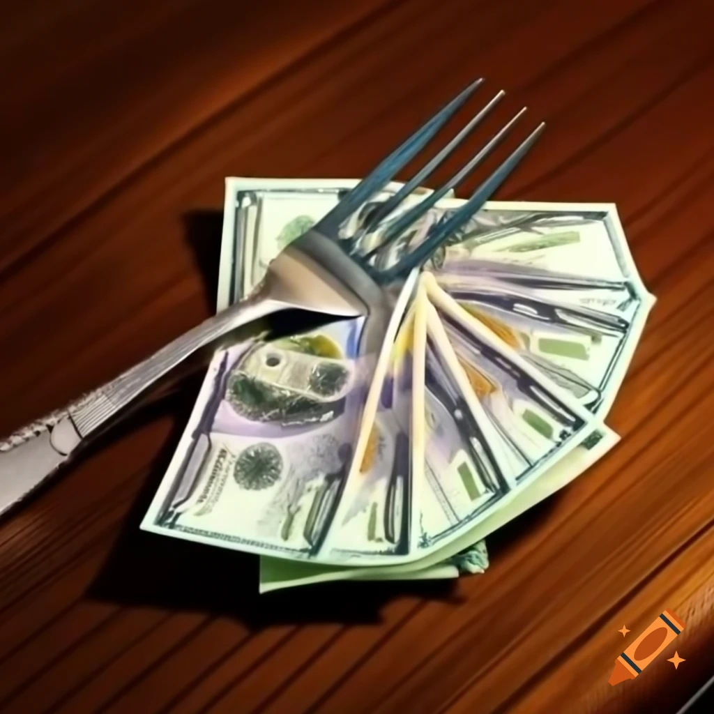 Money placed underneath silver fork on table