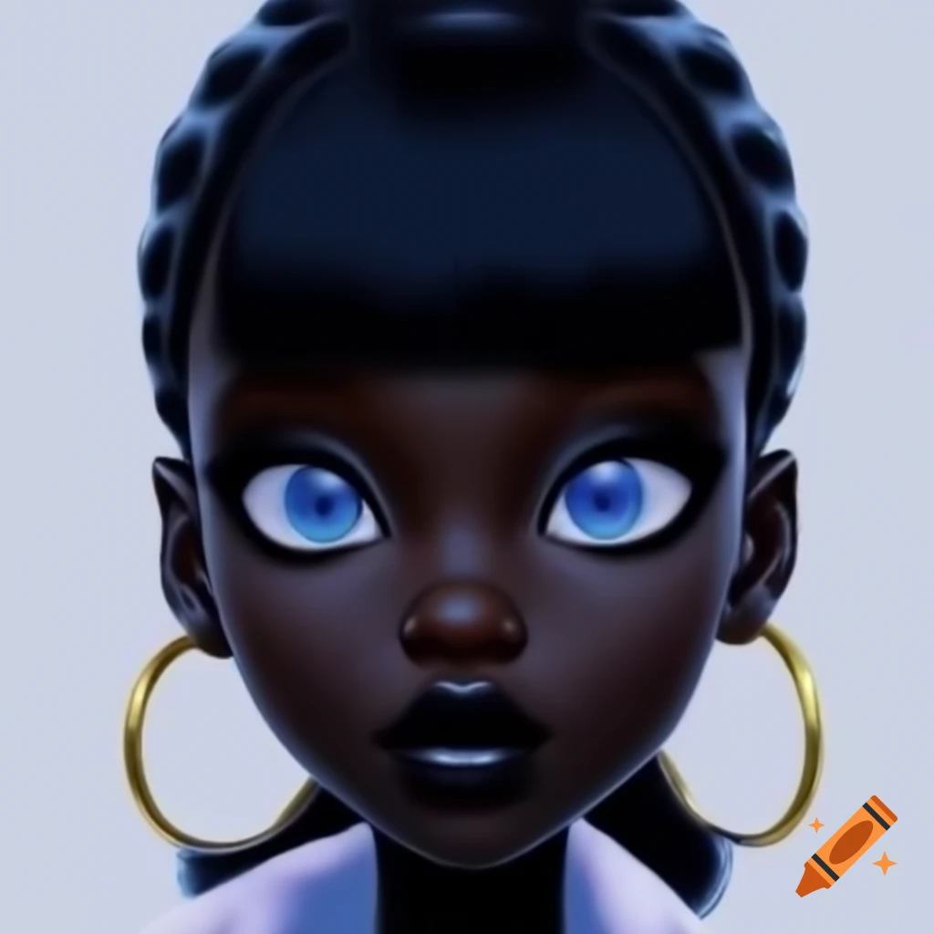 Highly detailed 2D anime style character of a black girl from the 2010s