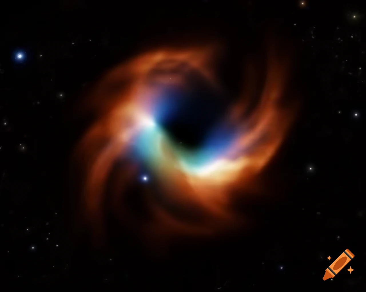 Realistic space art featuring a black hole and stars in natural colors