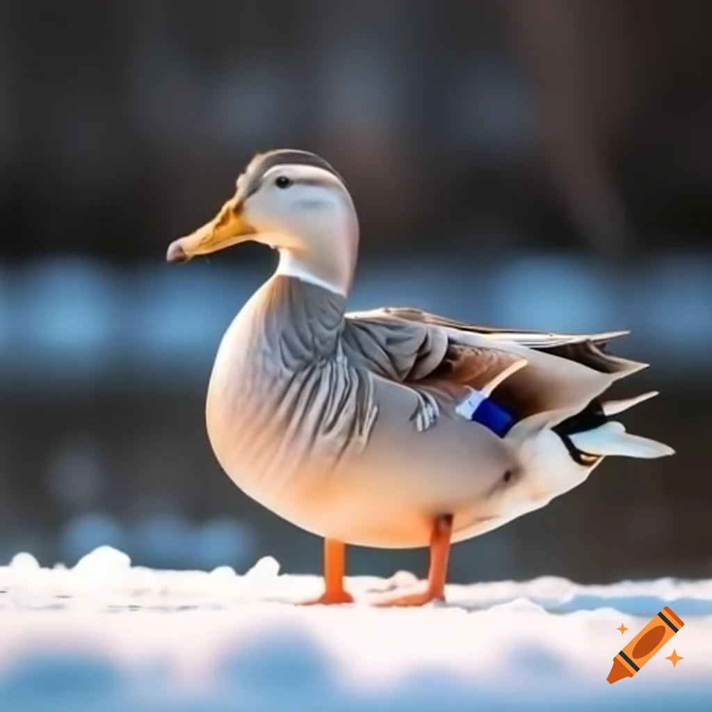 Duck on a freezing pond
