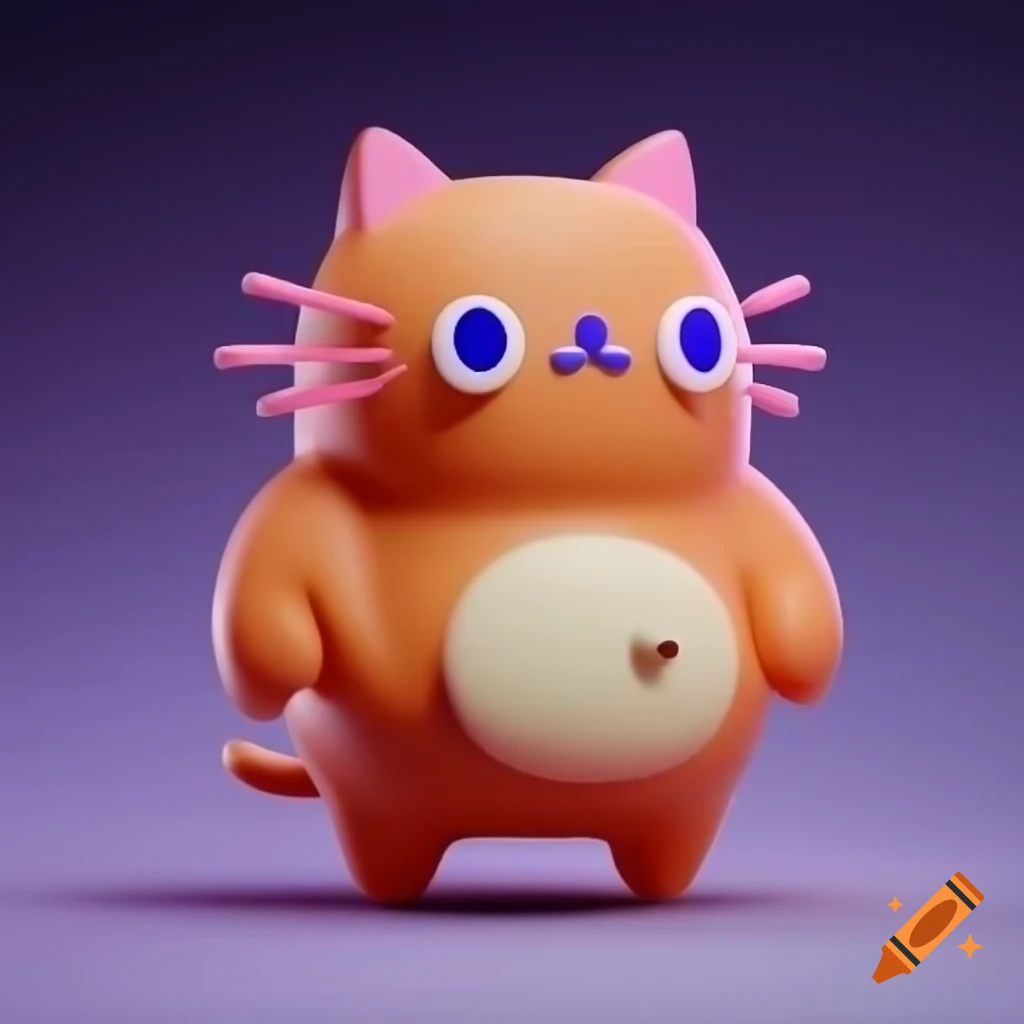 3D rendered kawaii cat character with a small and chubby body