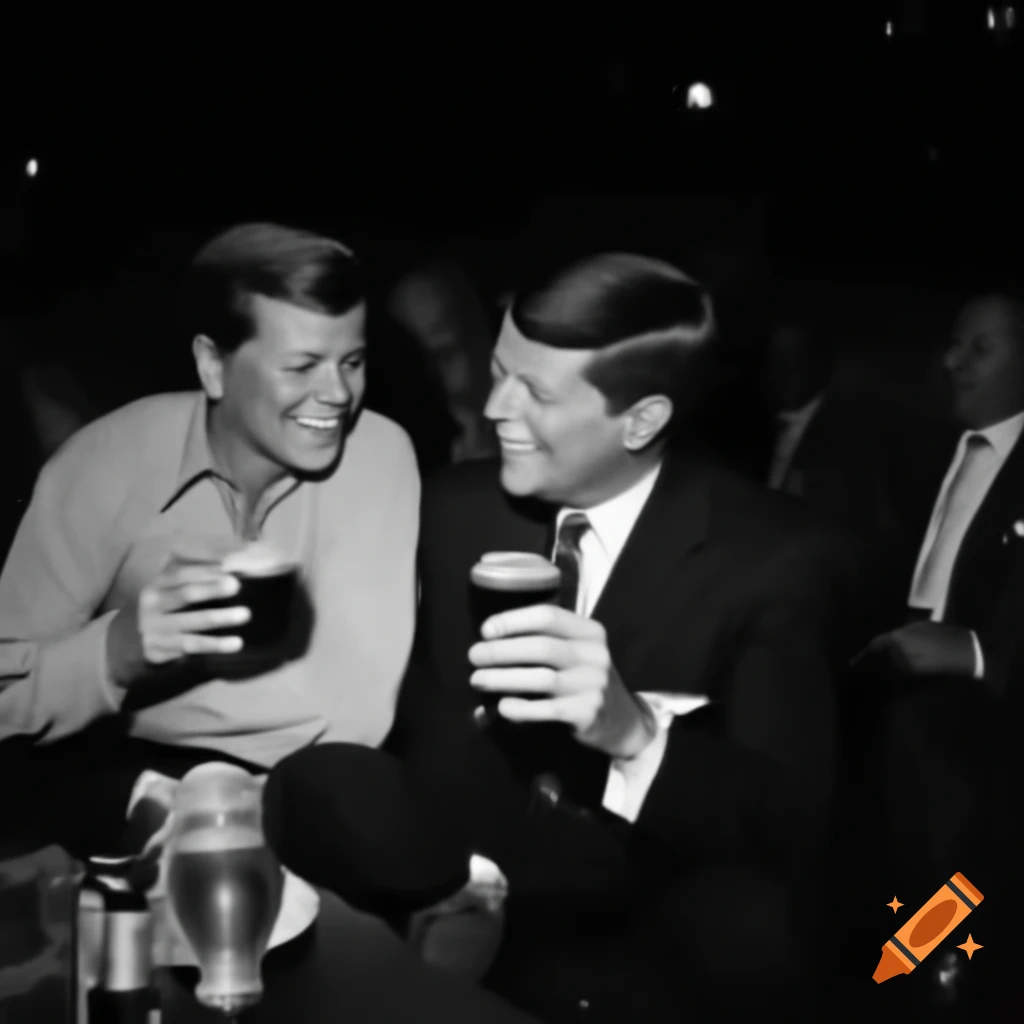 Historical scene of JFK socializing with Lee Harvey Oswald over drinks
