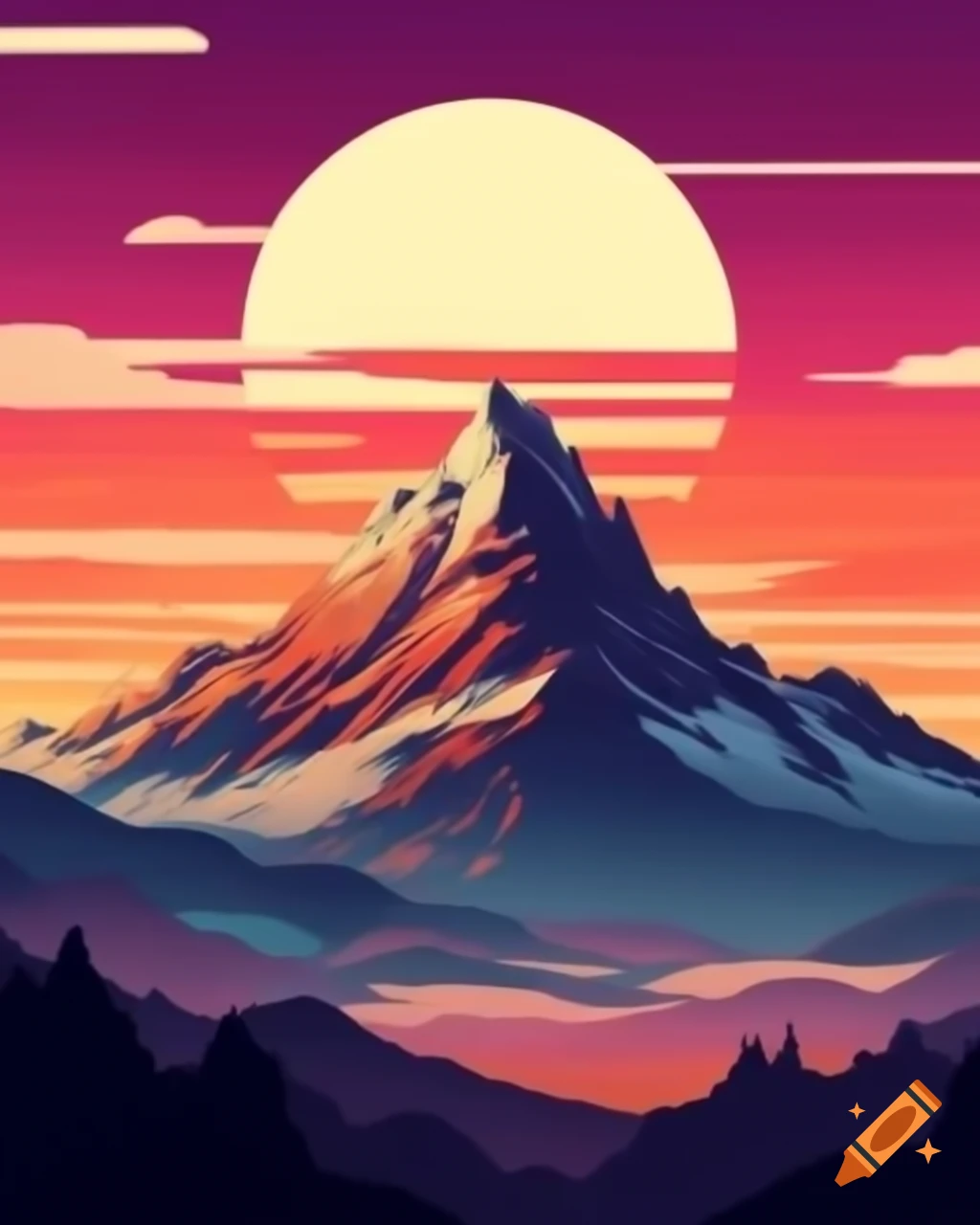 Mountain at sunrise with vivid colors on craiyon