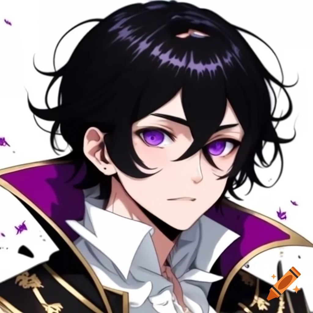 Anime depiction of Simon Bolivar as a Late Renaissance Noble with black  hair and purple eyes on Craiyon, image size:1024x1024