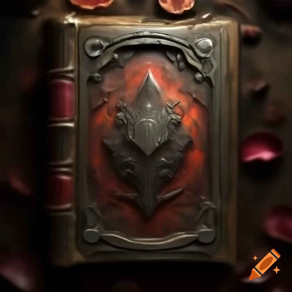 High quality digital art of an iron book cover with mystical design