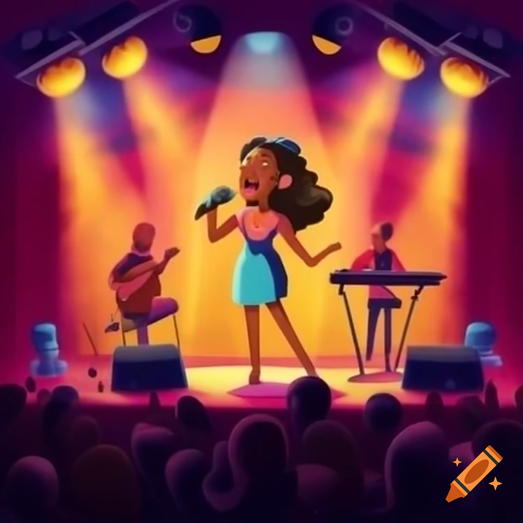 Three female singers performing karaoke with live musicians