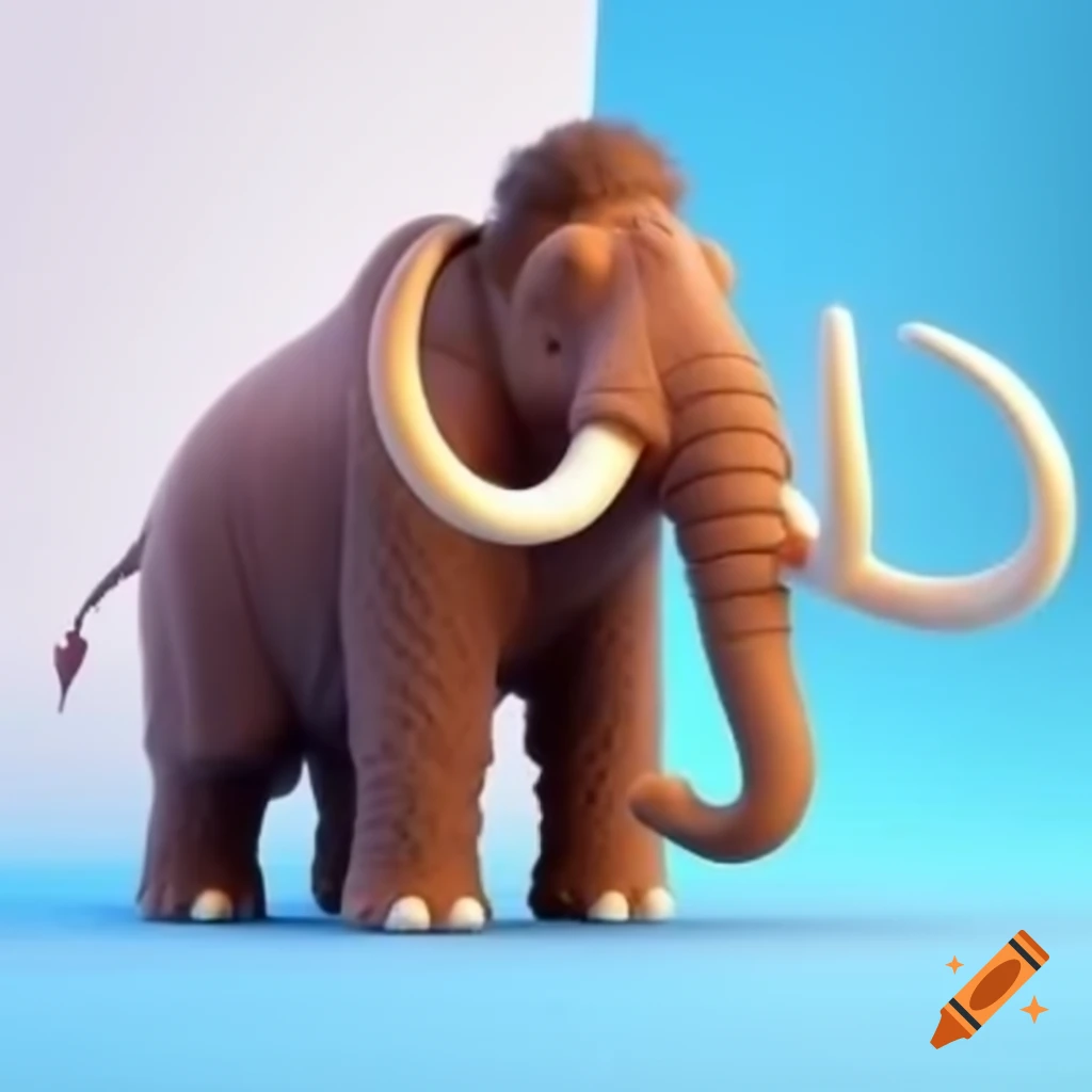 Mammoth illustration on light blue and white background