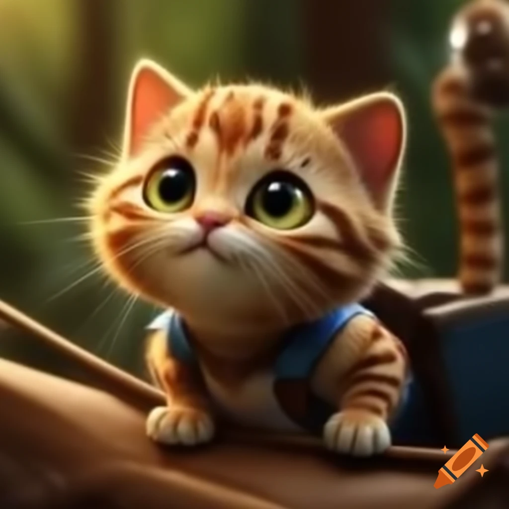 Feline with shimmering eyes in playful gaze, ready for adventure