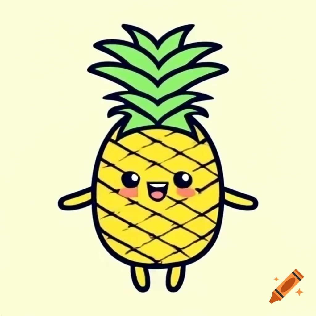 Kawaii pineapple illustrated in line art style
