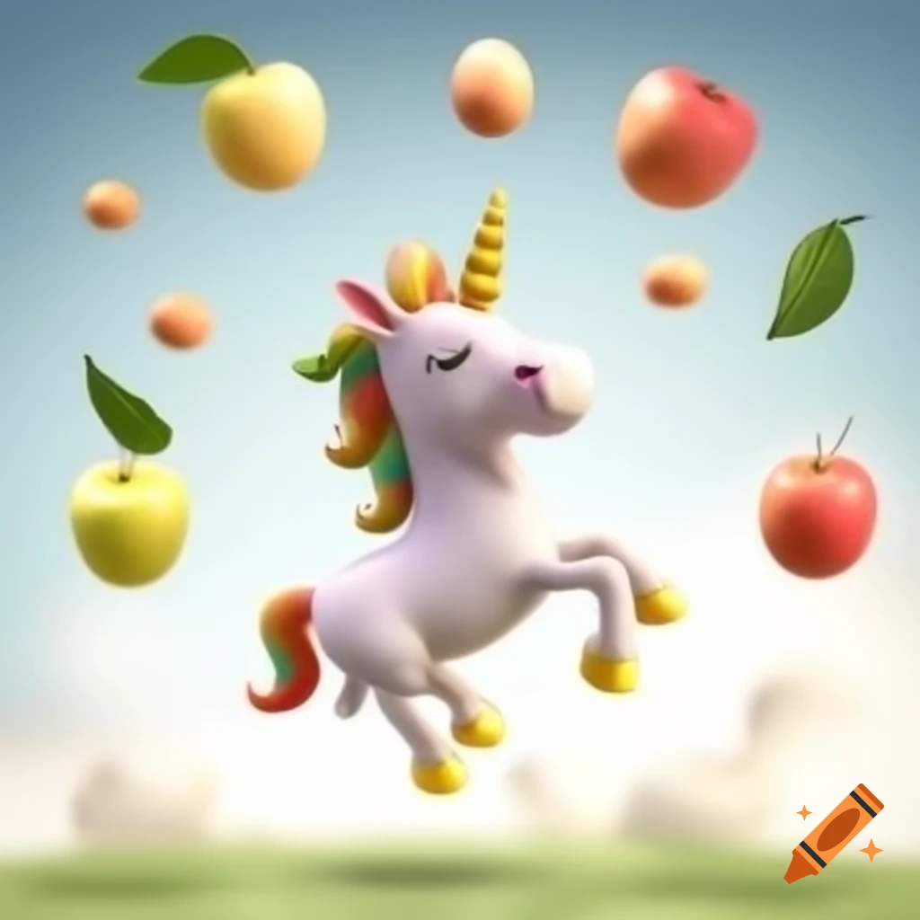 Unicorn juggling apples and eggs
