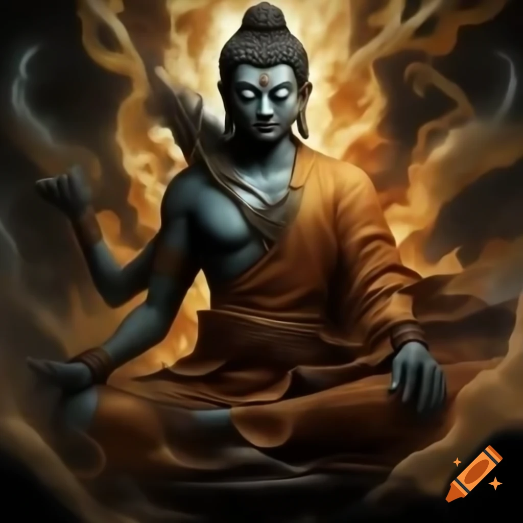 Mythical warrior in traditional attire preparing for transformation with powerful aura