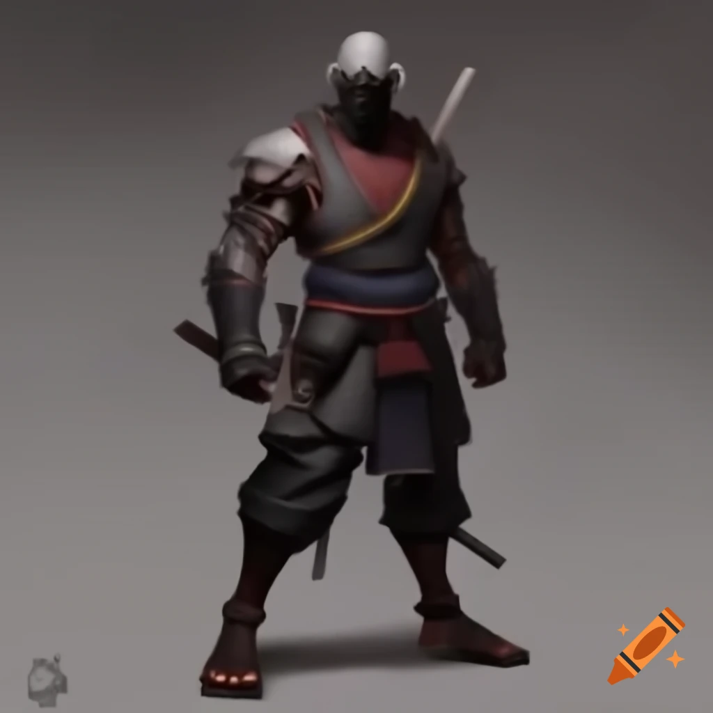Detailed character art sheet of a fierce ninja in stealthy poses