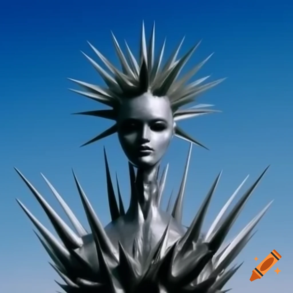 Pop surreal photography featuring spiky silver anime statue