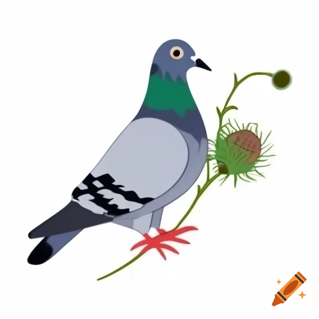 Pigeon with thistle in its beak