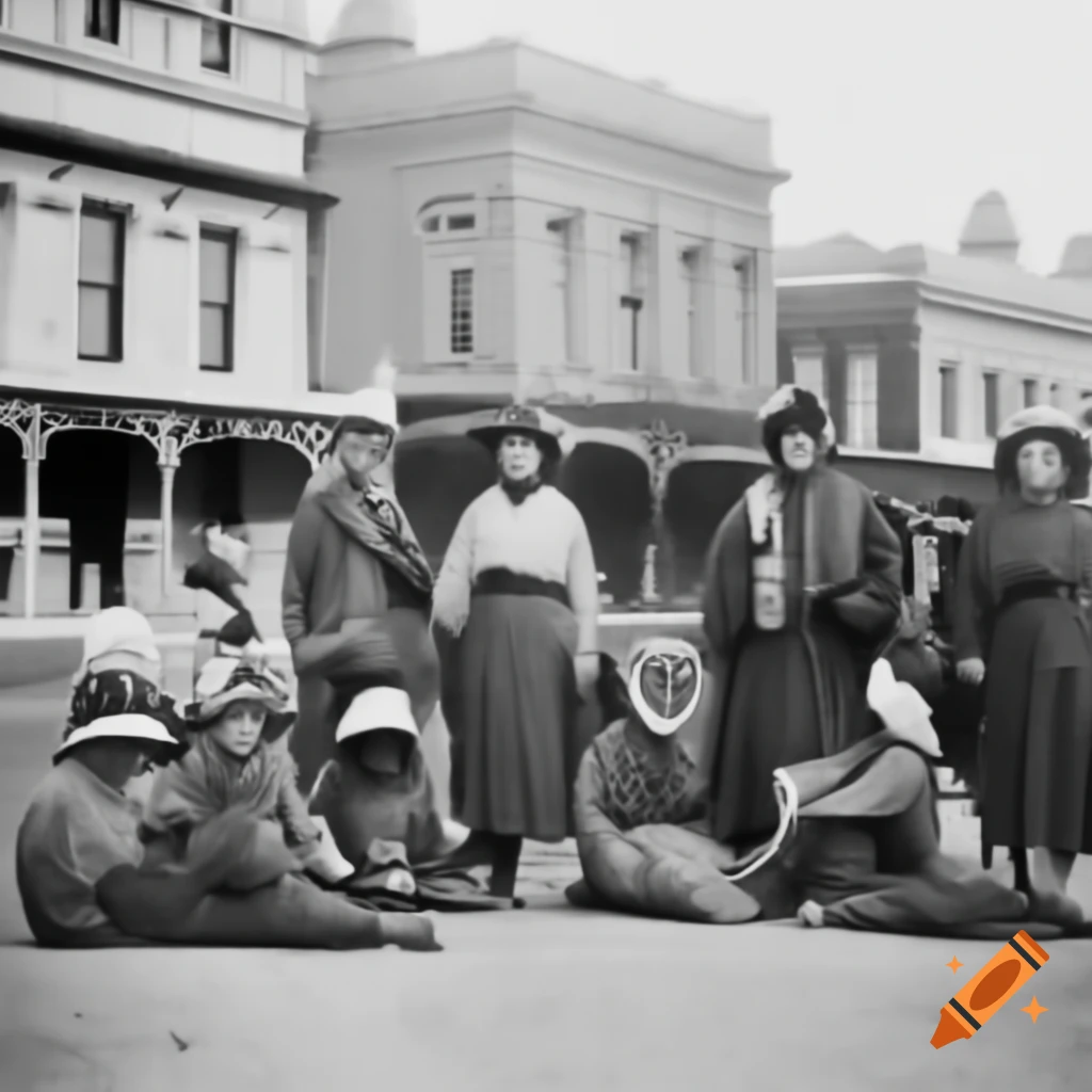 Historical scene of people sitting in front of buildings in St. Kilda, 1870