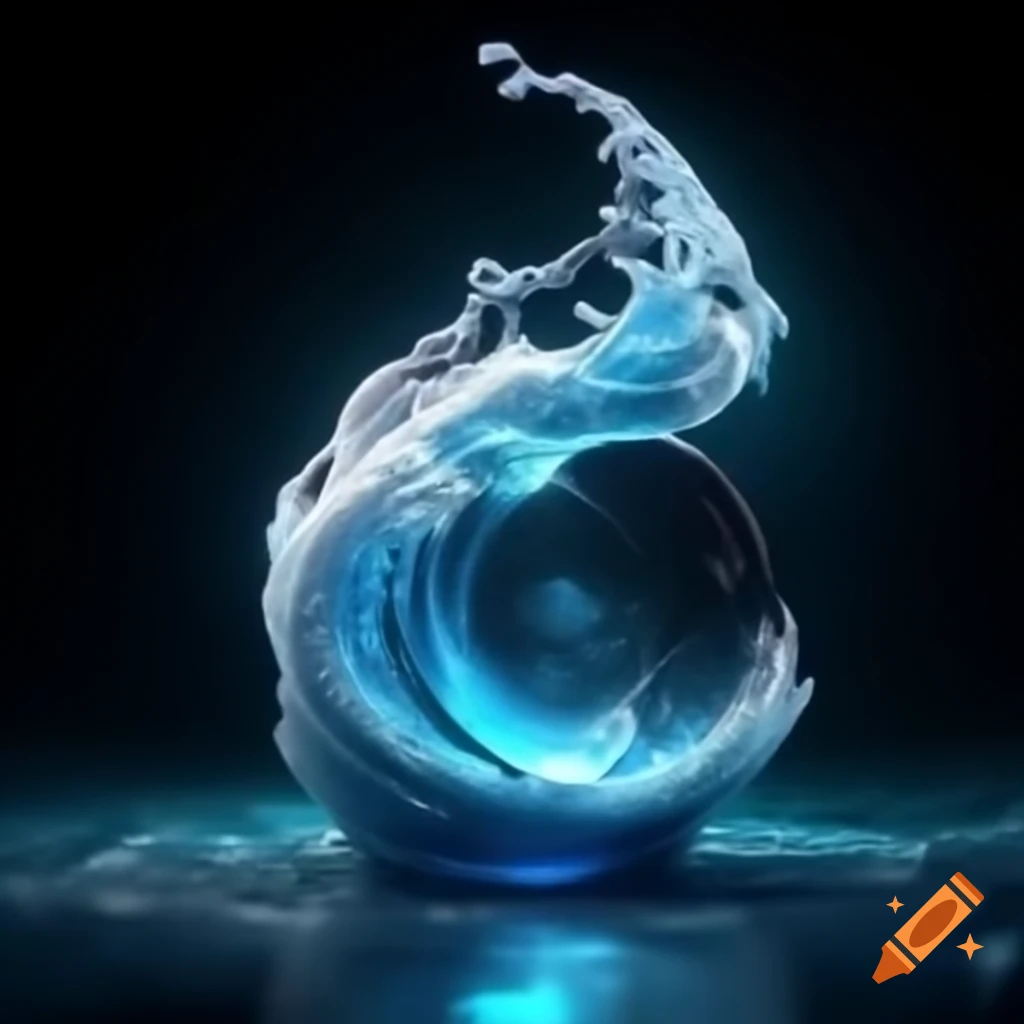 Miniature universe of swirling blue wave inside glass orb