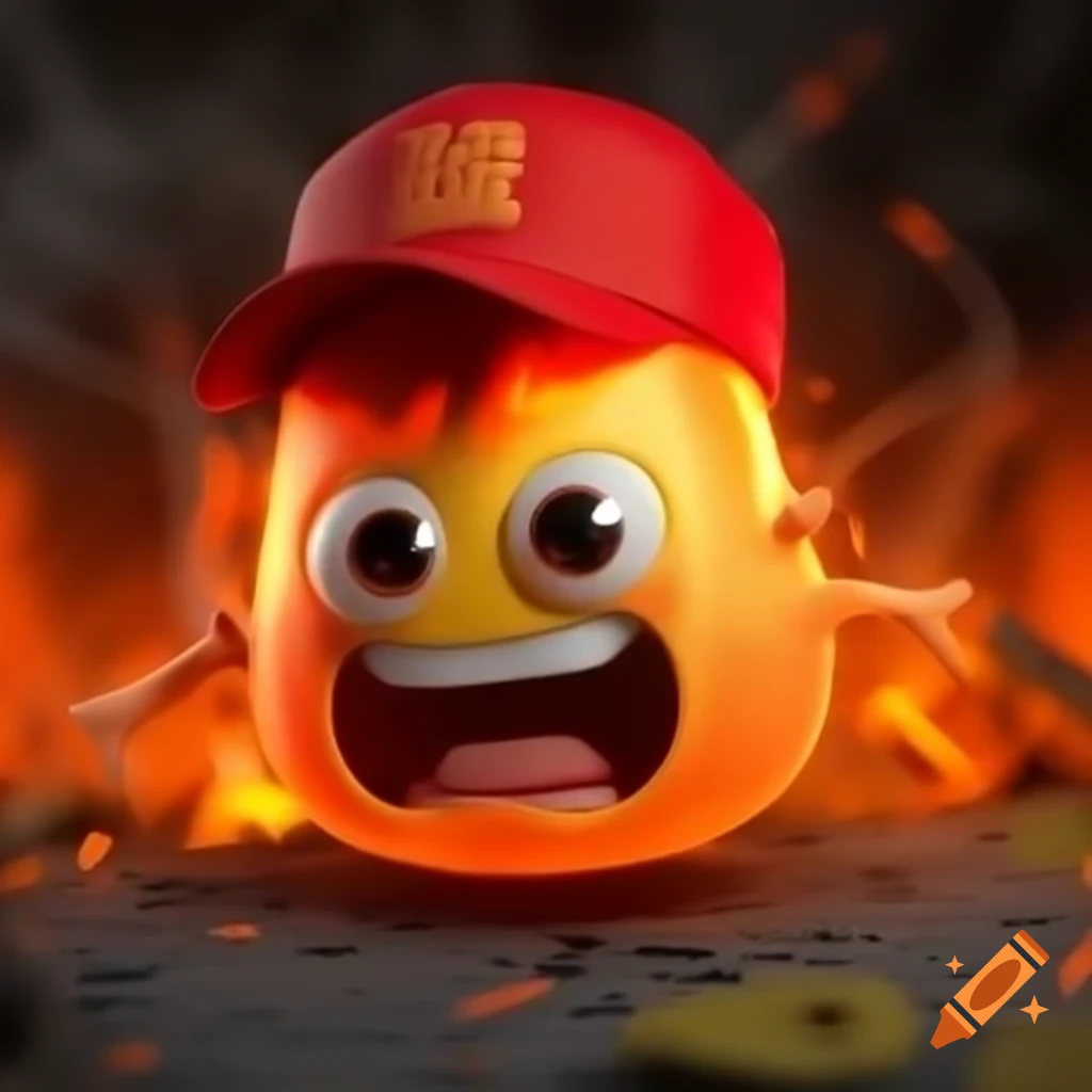 Cartoon logo of a little spark fire with a face wearing a red army cap