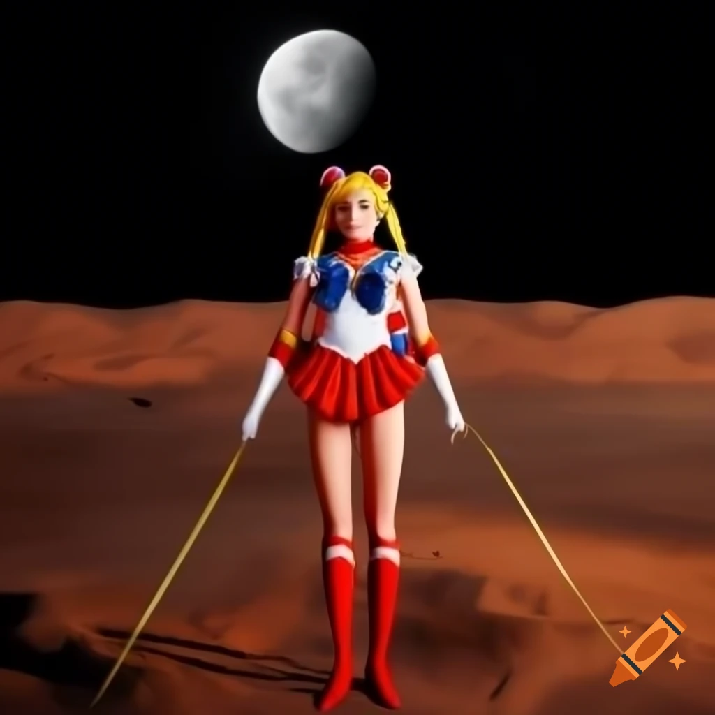 Realistic portrayal of Sailor Mars with large moon backdrop