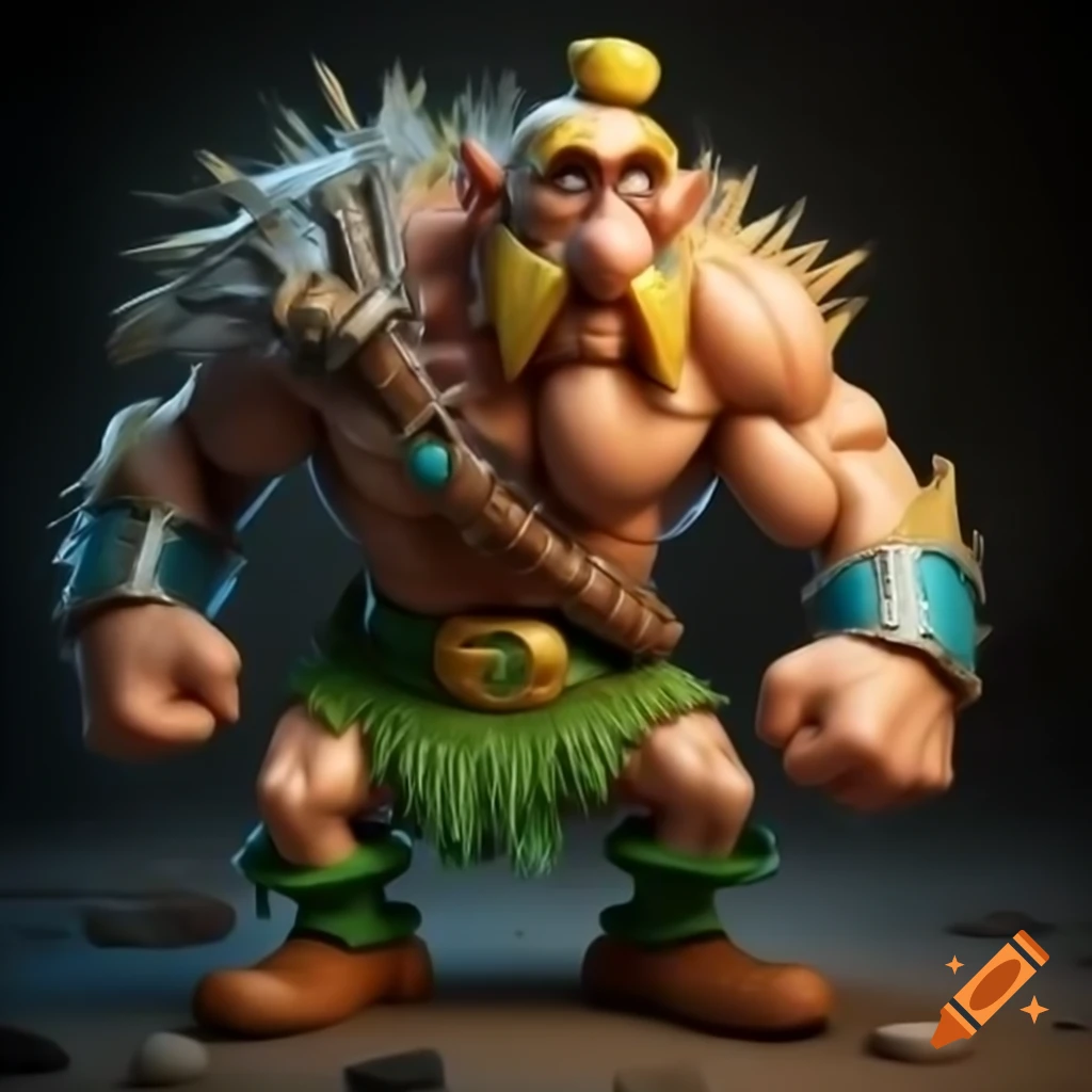 Asterix as a JoJo character with intense pose and muscular armor